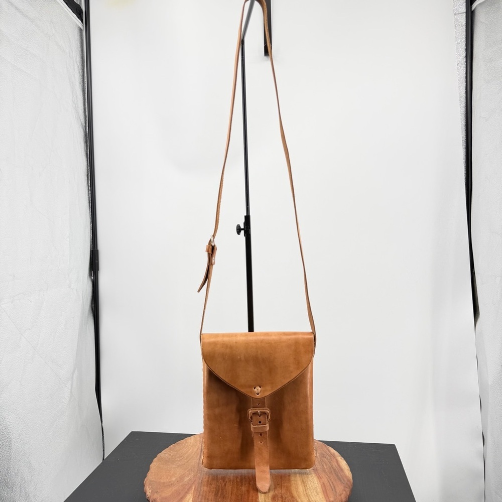 Women Genuine tan Brown Leather Cross‎ Body Shoulder Bag Messenger Purse